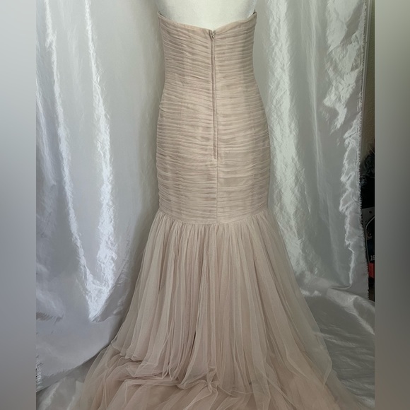 NWT David’s Bridal Galina Pleated Tulle Mermaid Champagne Wedding Dress Size 8 - Picture 6 of 9